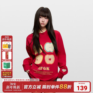 休闲上衣 春秋美式 AFGK25FW四个苹果刺绣长袖 T恤男女情侣打底衫