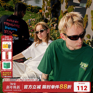 休闲五分袖 街头夏季 体恤 T恤男女美式 AFGK国潮手写字体涂鸦短袖