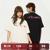 休闲情侣T恤男女宽松基础打底衫 AFGK26SS草写刺绣纯棉短袖 美式