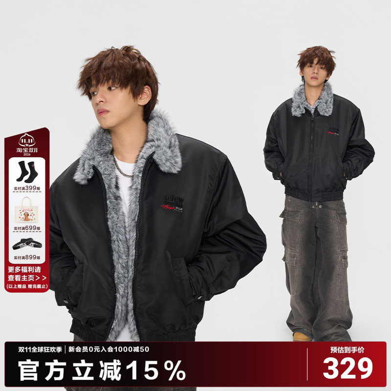 AFGK25FW美式仿貂毛冬季立领座山雕夹克棉服加绒加厚外套男女棉袄