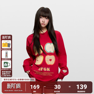 休闲上衣 春秋美式 AFGK25FW四个苹果刺绣长袖 T恤男女情侣打底衫