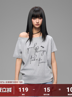 AFGK25FW草写一字肩短袖T恤美式辣妹露肩修身显瘦上衣夏季宽松tee