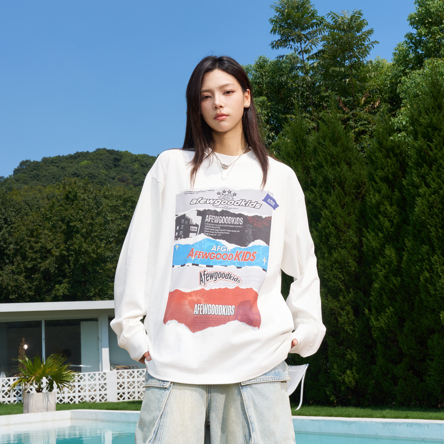 AFGK24FW美式撕纸海报长袖T恤男女潮牌休闲打底衫春秋情侣上衣