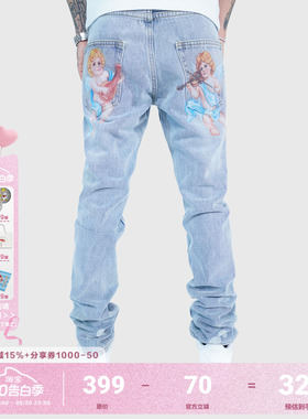 FFF官方正品AFGK夏季新款牛仔裤男潮牌afewgoodkids宽松直筒长裤