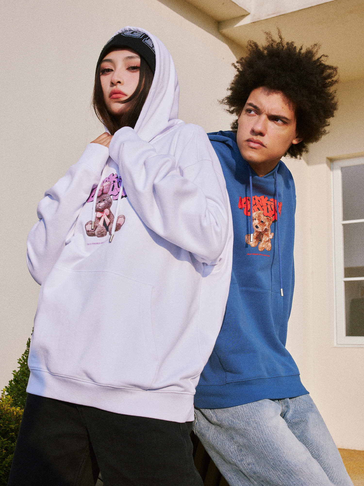 FFF 공식 AFGK 올드 버디 시리즈 국가 트렌드 AFEWGOODKIDS 까마귀 커플 남성용 자수 후드 티셔츠