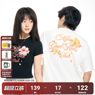 正肩修身 显瘦男女T恤V领情侣上衣 夏季 AFGK25SS烫钻花卉印花短袖