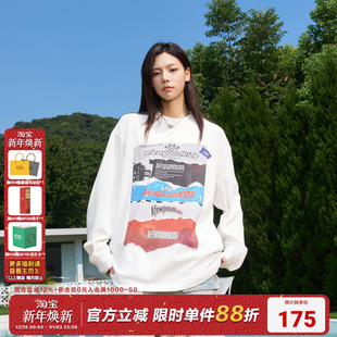 春秋情侣上衣 T恤男女潮牌休闲打底衫 AFGK24FW美式 撕纸海报长袖