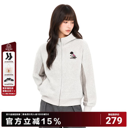 AFGK26FW拼接小狗帽衫刺绣连帽拉链开衫男女宽松休闲秋冬卫衣外套
