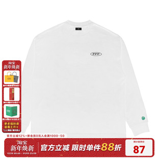 白色潮牌体恤打底衫 嘻哈基础款 T恤男潮流街头美式 FFF纯色刺绣长袖