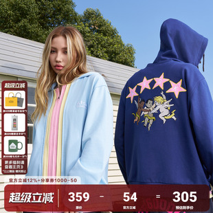 撞色拼接连帽外套情侣帽衫 卫衣春秋美式 AFGK24FW彩色多门襟开衫