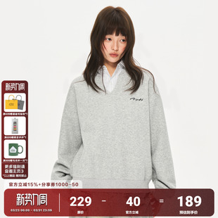 AFGK26SS假两件条纹衬衫 领纯色刺绣卫衣学院风春秋情侣上衣miu系