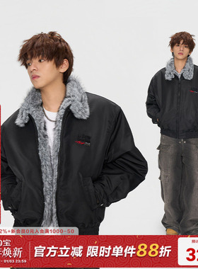 AFGK25FW美式仿貂毛冬季立领座山雕夹克棉服加绒加厚外套男女棉袄