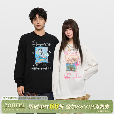 AFGK25FW涂鸦字体小狗长袖T恤