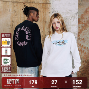 T恤男女国潮刺绣春秋情侣打底衫 AFGK24FW 街头长袖 美式 奔跑小狗
