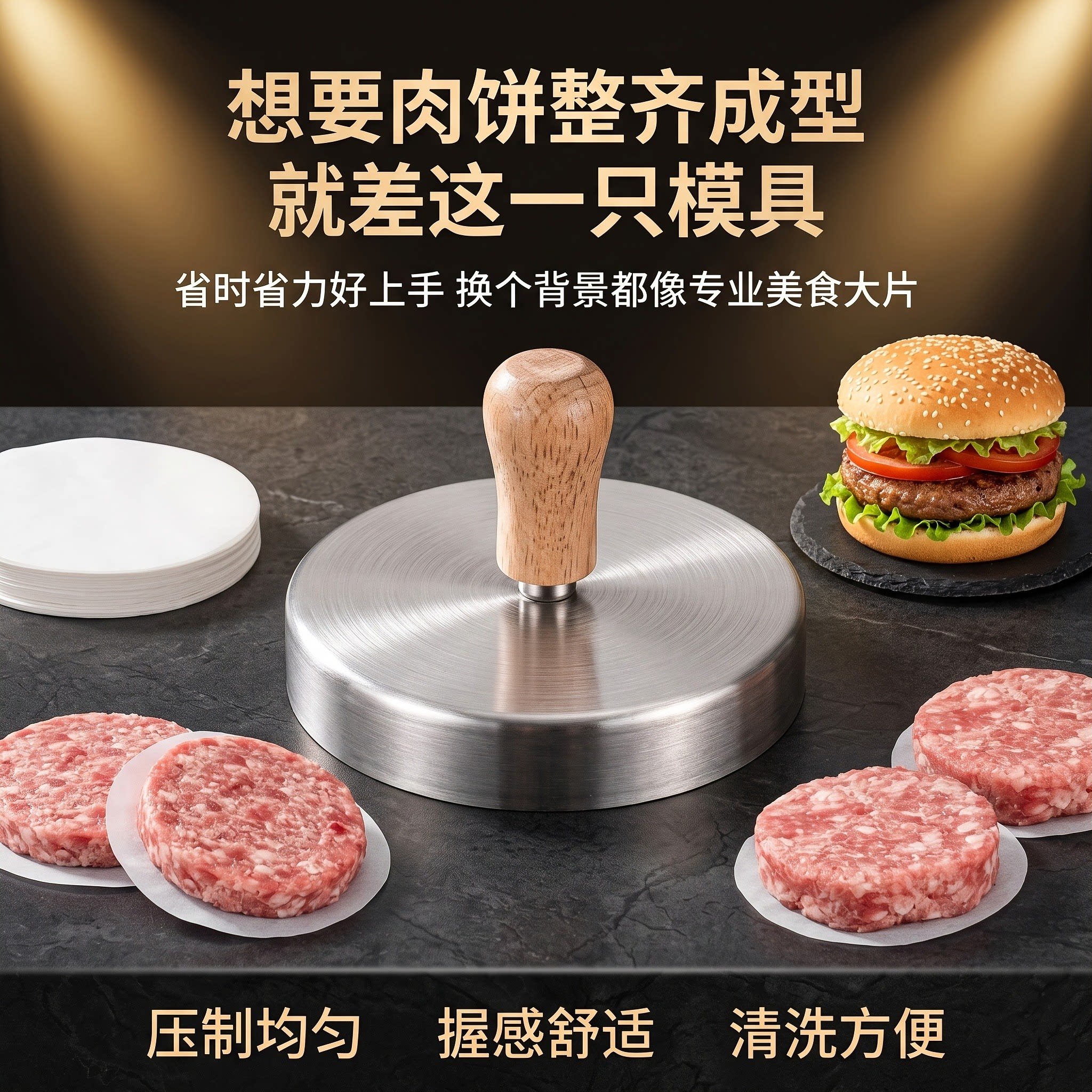 加厚不锈钢压肉饼神器图片
