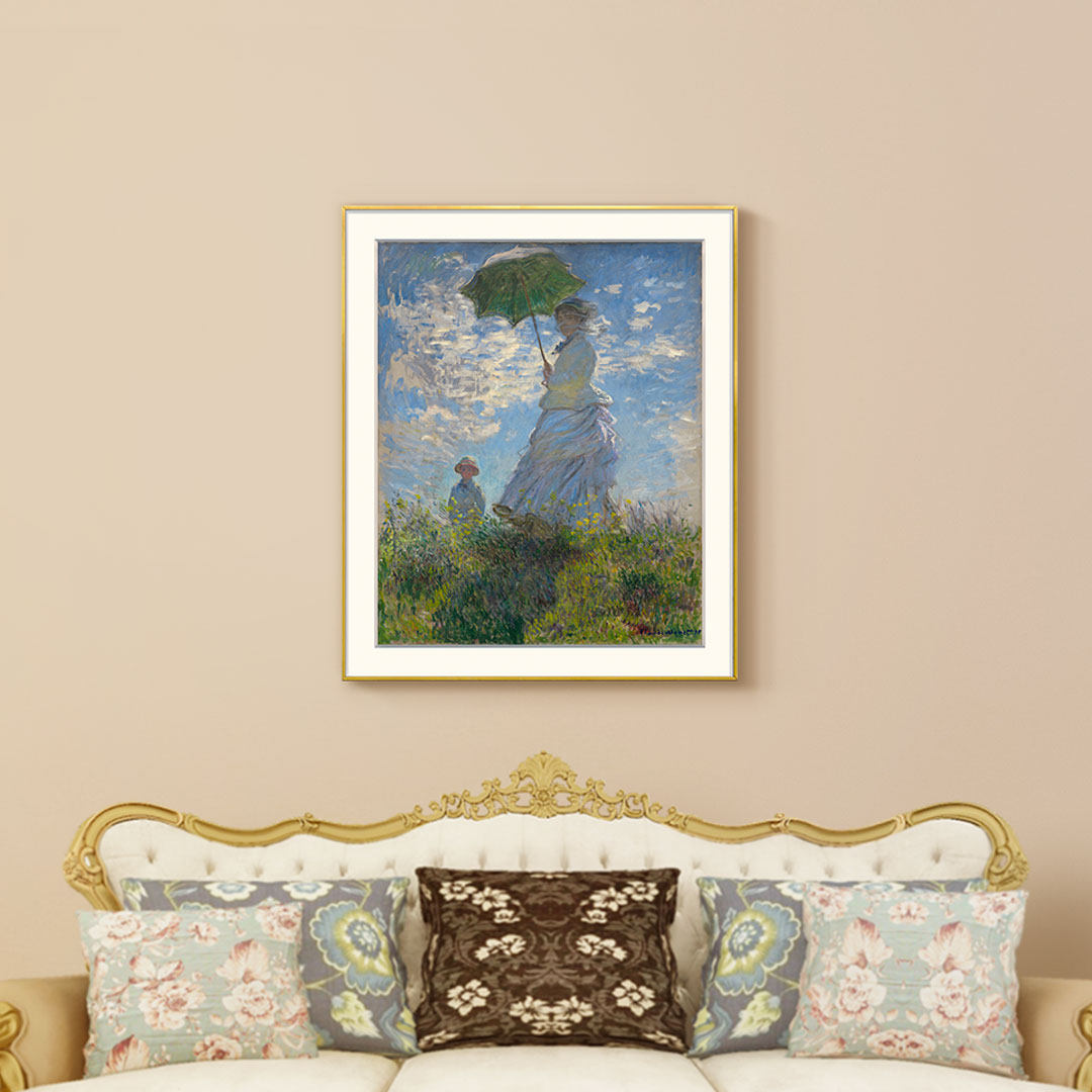 莫奈撑阳伞的女子现代客厅装饰画餐厅玄关挂画书房卧室风景油画