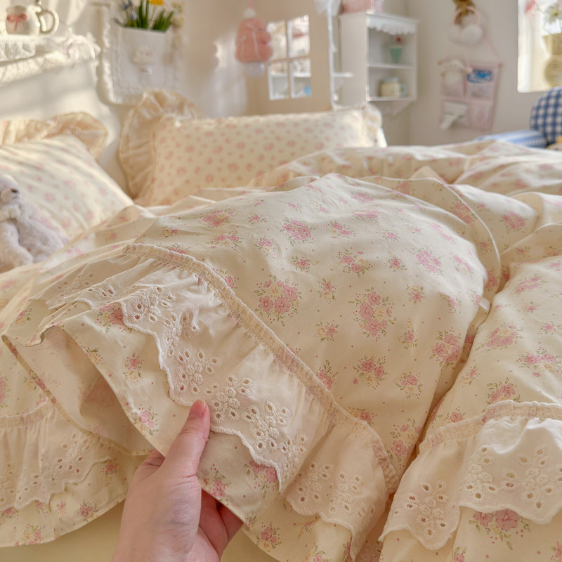 ins风小碎花边全棉四件套床笠款纯棉床单被套学生宿舍三件套床品4,床上用品,床品套件/四件套/多件套,淘宝优惠券,粉丝福利购,淘宝优惠卷