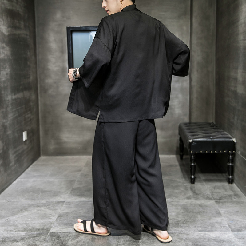 중국 스타일 수 놓은 얼음 실크 정장 남자 여름 초박형 고대 스타일 요정 가운 카디건 대형 느슨한 태양 보호 HANFU