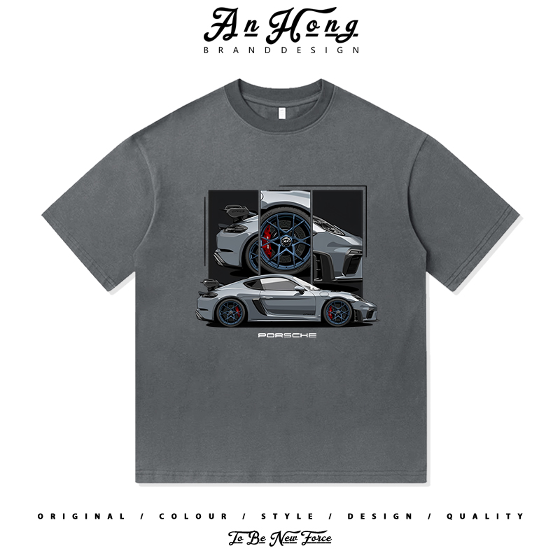 保时捷718跑车GT4RS卡曼改装文化休闲纯棉男装夏季宽松短袖T恤衫