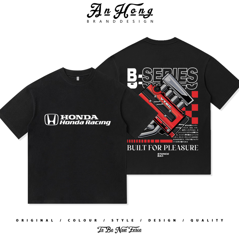 HONDA本田思域VTEC发动机改装文化JDM纯棉短袖T恤衫夏季百搭男装