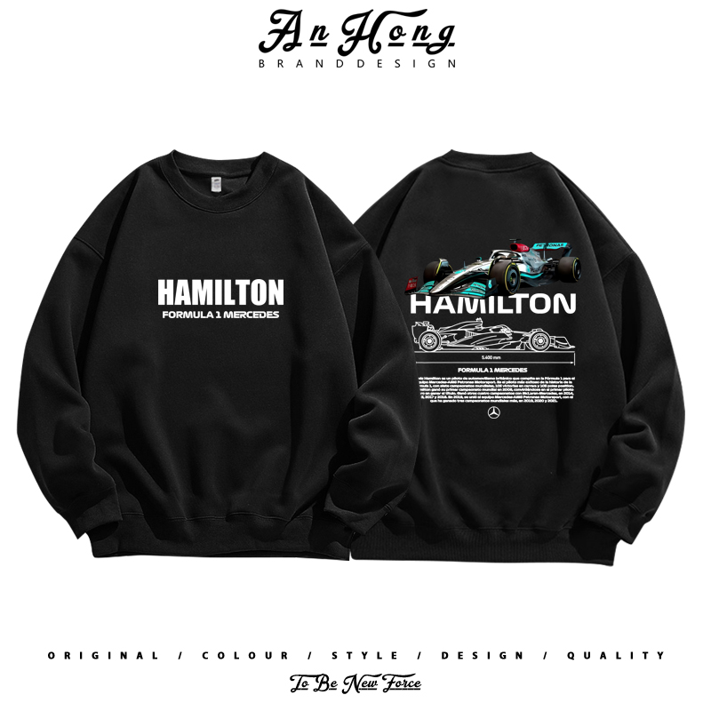 F1奔驰AMG车队刘易斯汉密尔顿赛车服美式纯棉圆领卫衣男装长袖T恤