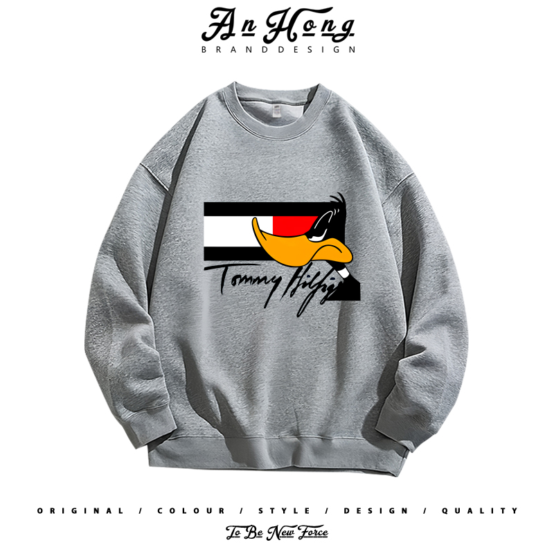 趣味卡通达菲鸭童年动漫印花美式纯棉长袖T恤衫高街百搭男装卫衣