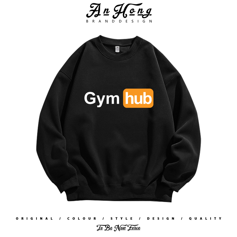 美式小众设计感创意印花重磅纯棉圆领卫衣男装宽松休闲长袖T恤衫