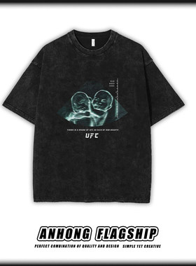 我们每个人心中都有一颗UFC小众直喷印花T恤做旧水洗纯棉男装短袖