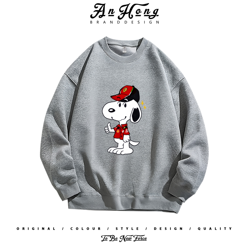 法拉利F1车队史努比联动赛车服美式重磅纯棉圆领卫衣男装长袖T恤