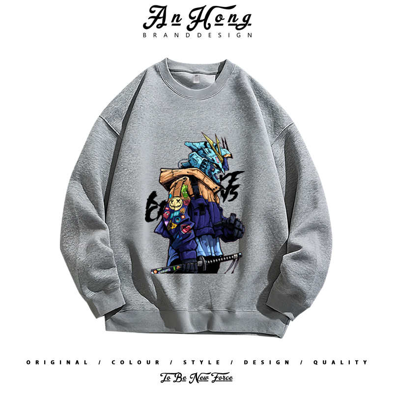 美式卡通印花纯棉卫衣高达动漫小众设计潮牌高街百搭长袖T恤男装