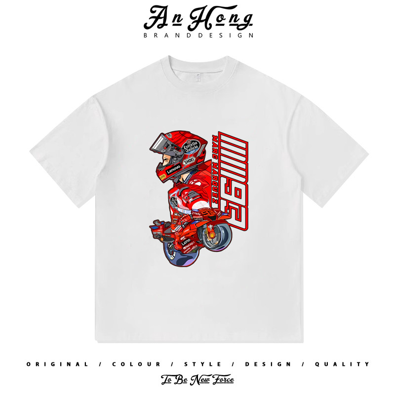 马奎斯93号摩托车小众设计美式重磅纯棉短袖T恤男装上衣百搭休闲