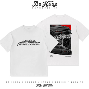三菱EVO汽车JDM改装文化印花美式纯棉短袖T恤衫男装上衣宽松休闲