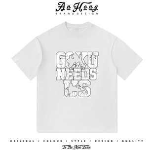 宽松休闲T恤衫 男装 纯棉短袖 复古七龙珠超孙悟空小众设计印花美式