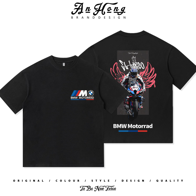 BMW宝马车队托普拉克冠军赛车服美式纯棉休闲短袖潮牌衣服男装T恤