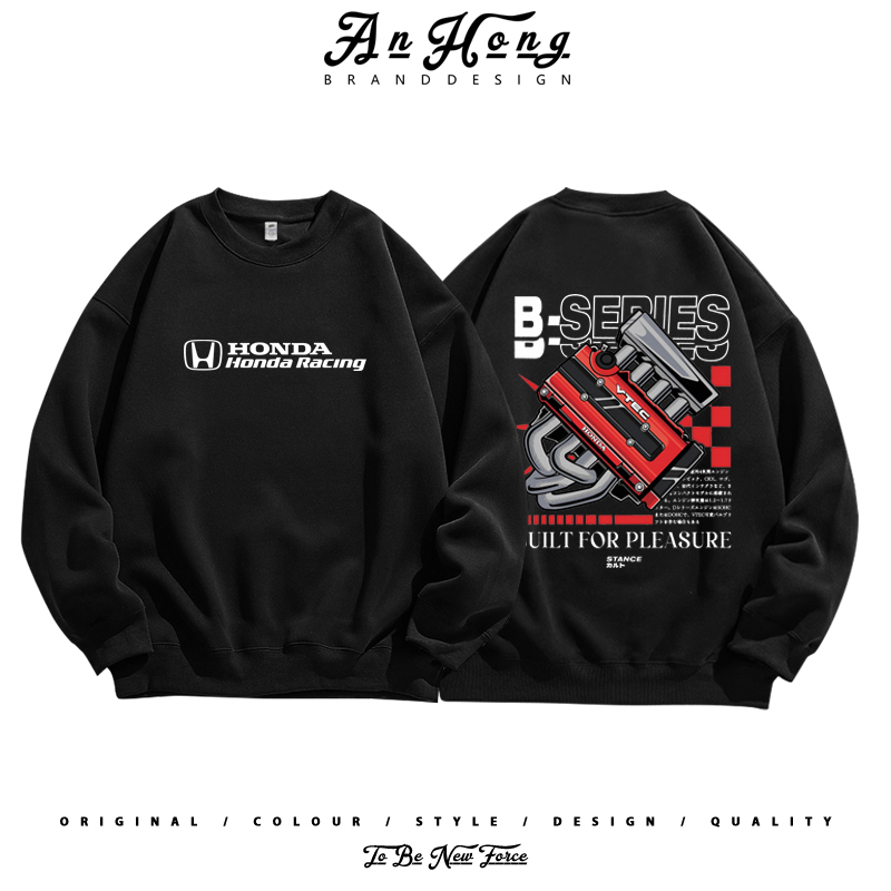 HONDA本田思域VTEC发动机JDM改装文化美式重磅纯棉圆领卫衣服男装