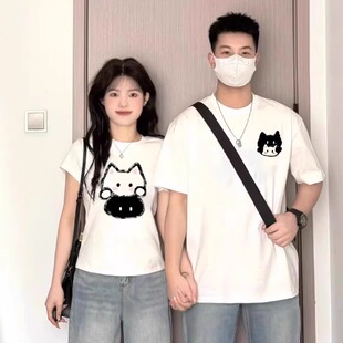 短袖 2025新款 夏季 情侣装 独特超火正肩T恤休闲上衣服 不一样特别