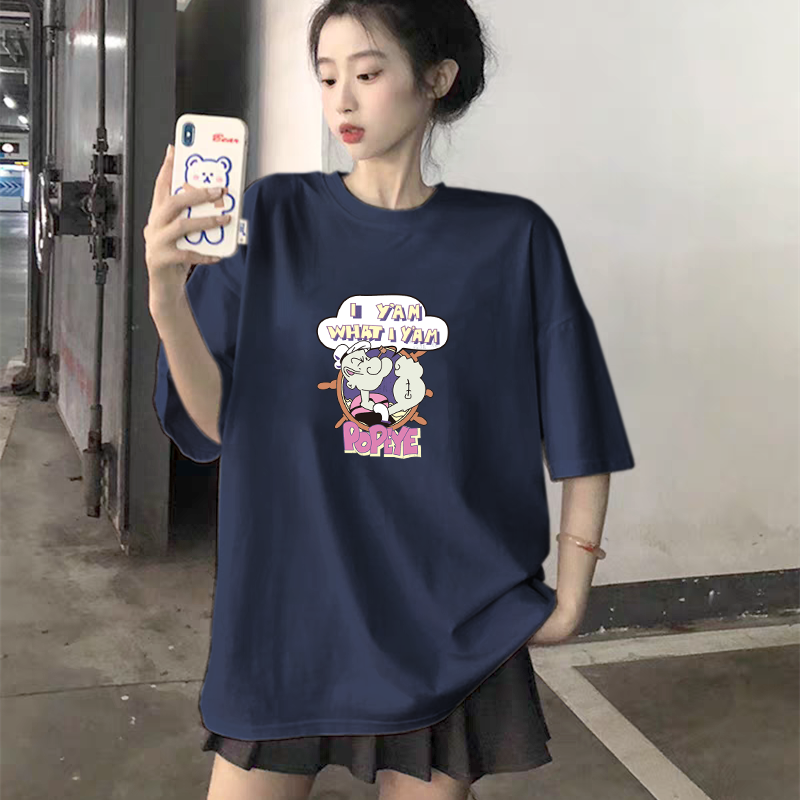 夏季纯棉藏青短袖t恤女2025新款爆款宽松显瘦上衣设计感小众体恤