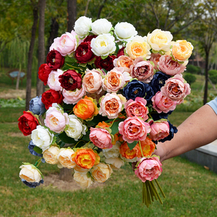 包邮绢布仿真花芍药花家居装饰茶几阳台摆放颜色齐全七头玲珑牡丹