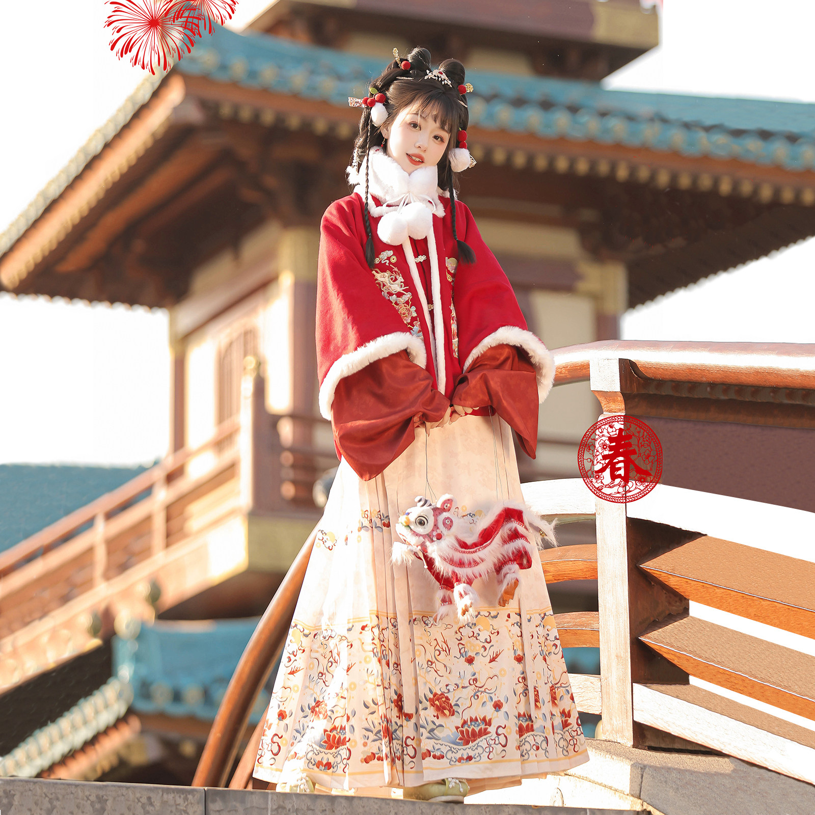 华阙歌原创灵鹿明制汉服日常方领短袄马面裙套装加绒拜年服冬款