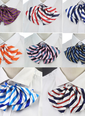 韩版印花条纹女士职业领花蝴蝶领结银行酒店客服工装百搭蓝色头花