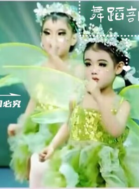 儿童萤火虫闪亮的星舞蹈演出服女童公主蓬蓬裙小精灵花仙子表演服