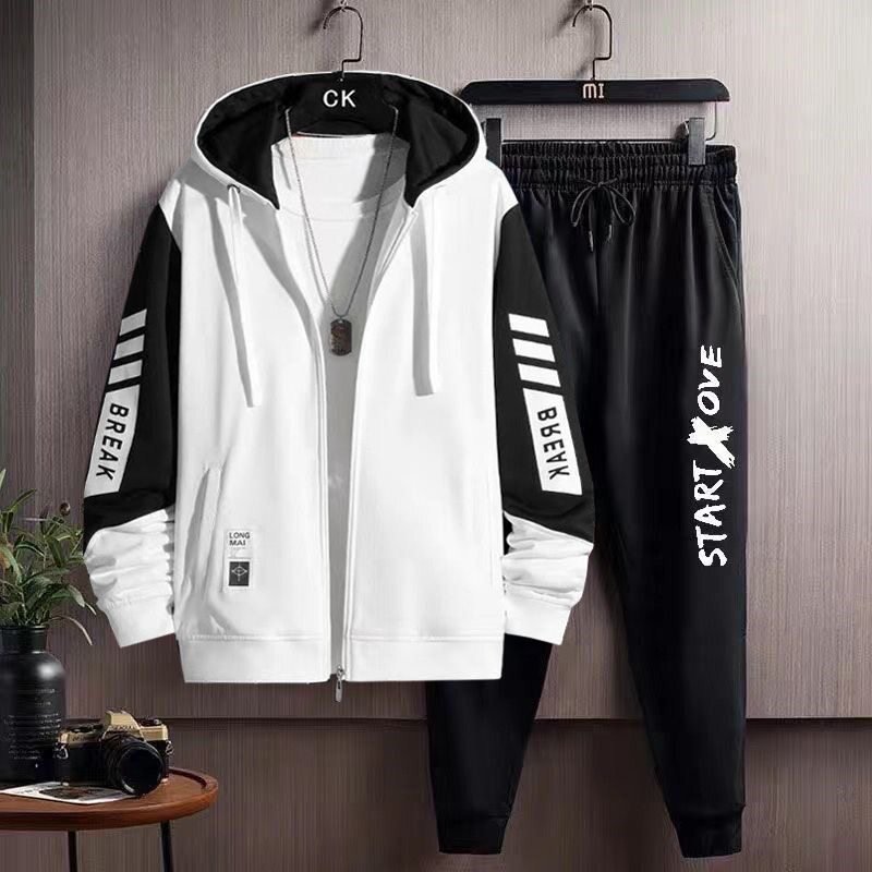 薄款外套男款男士卫衣春秋季开衫连帽帅气夹克套装学生一整套