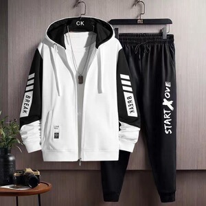 薄款外套男款男士卫衣春秋季开衫连帽帅气夹克套装学生一整套