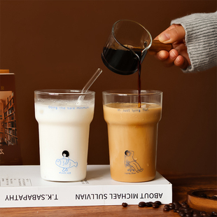 透明高硼硅玻璃杯大容量情侣美式咖啡杯创意高颜值吸管杯水杯杯子