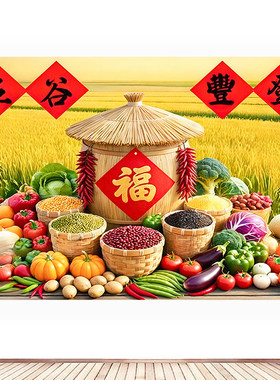五谷丰登蔬菜水果小麦稻田装饰画大丰收图贴纸粮食墙贴餐饮自粘画