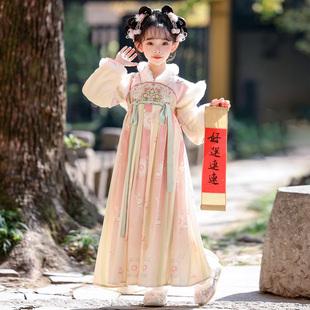 汉服女童2026新款冬季拜年服古装儿童唐装女孩过年加厚加绒连衣裙