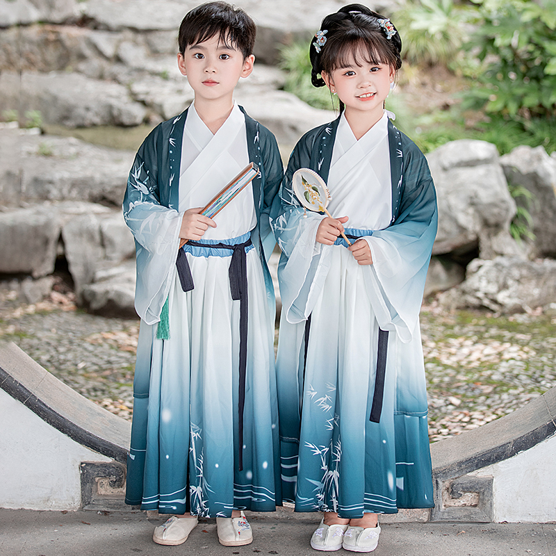 儿童古装汉服男童秋款女童唐装小学生中国风小男孩帅气书童演出服