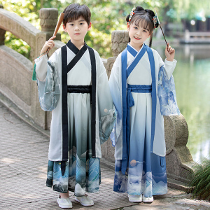 儿童古装汉服男童2023新款女童中国风唐装男孩帅气小少爷古风套装