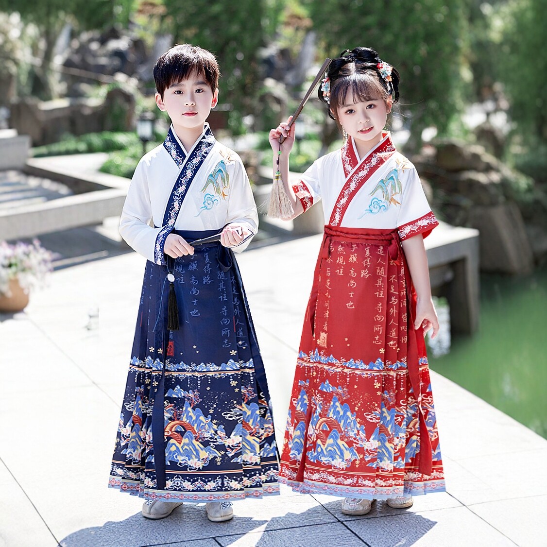 儿童马面裙套装2026新款女童古装国学服汉服男童中国风唐装演出服