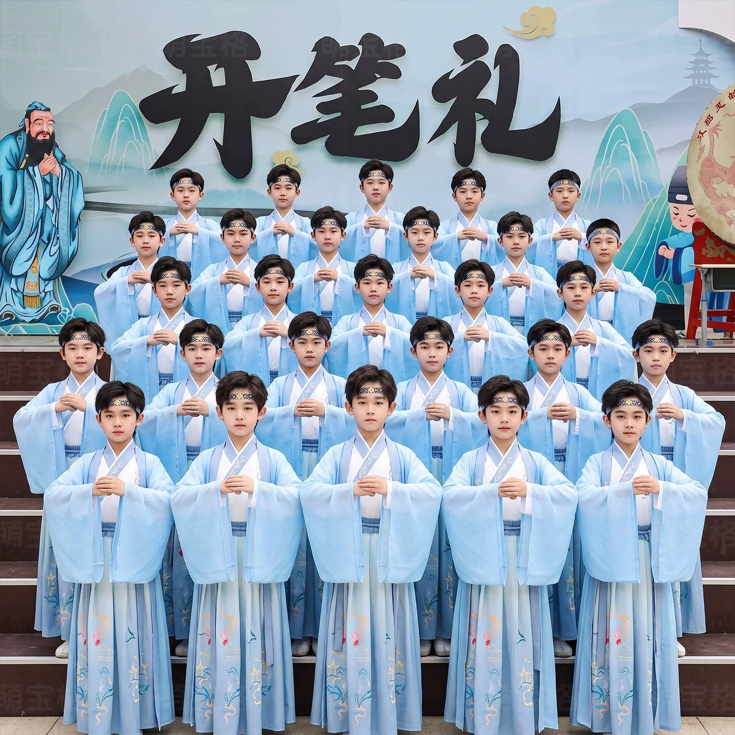 儿童开笔礼汉服国学服装一年级幼儿园入泮礼人字帖三字经男童汉服